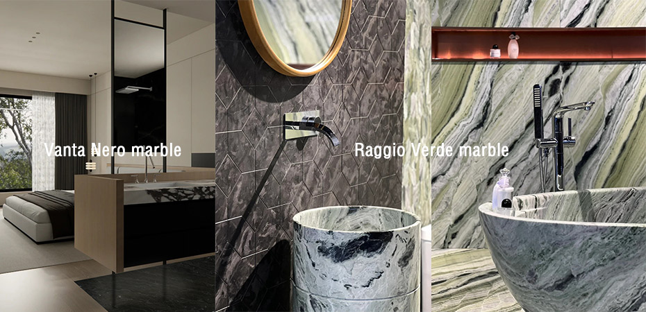 Vanta Nero marble & Raggio Verde marble