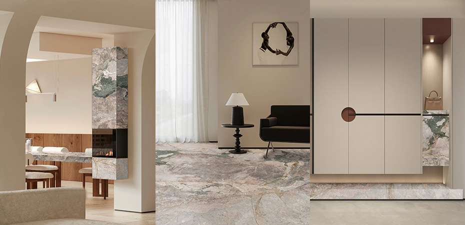 Sakura marble in living room for wall & floor