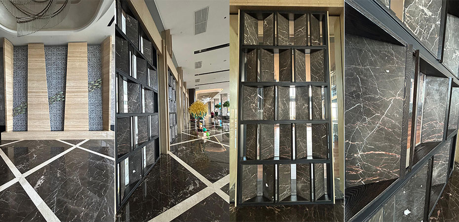Grey Emperador marble feature wall