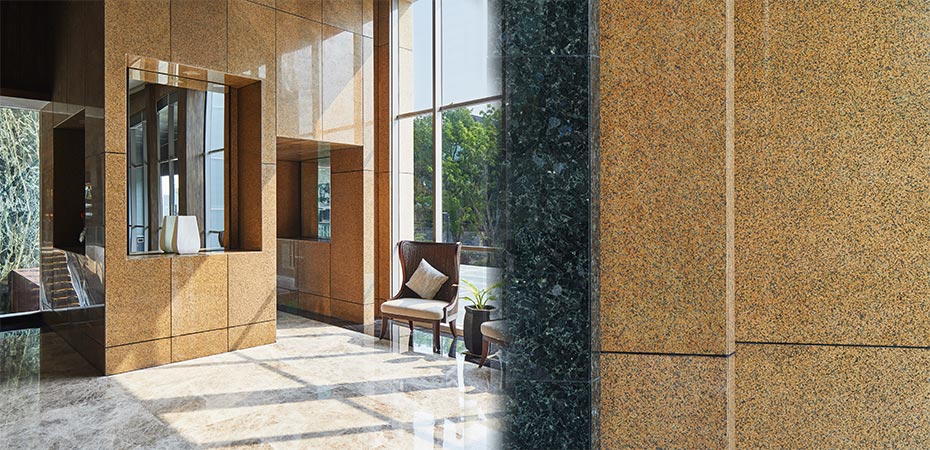 G682 yellow granite polished finish lobby walls