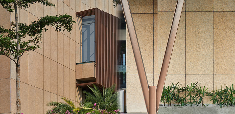 G682 yellow granite honed finish exterior facade