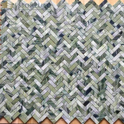 Raggio Verde herringbone marble mosaic