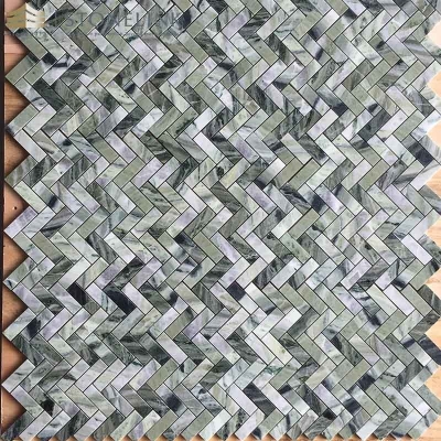 Raggio Verde herringbone marble mosaic