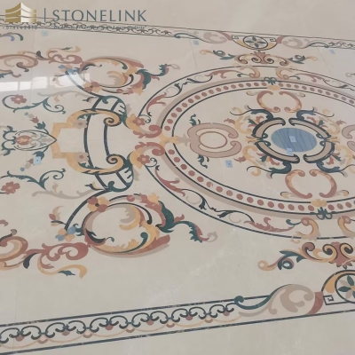 Beige rectangle waterjet marble medallions
