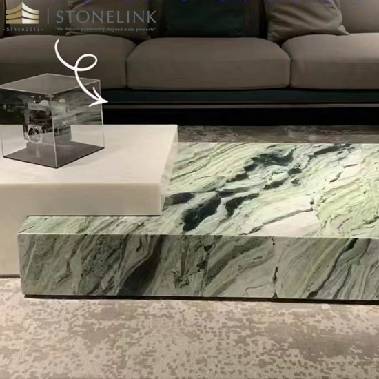 Raggio Verde rectangular marble coffee table