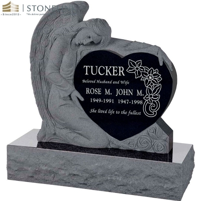 Angle heart black grey granite tombstones