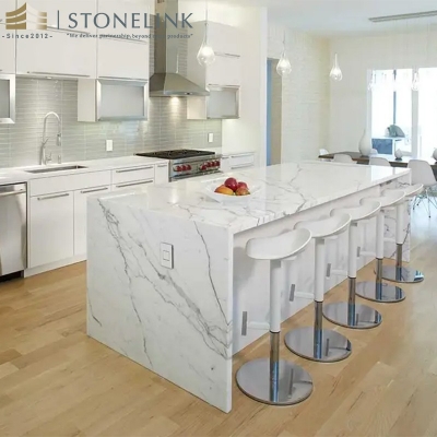 Calacatta white marble look quartz slab