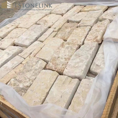 Beige limestone paving stone