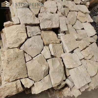 Beige limestone paving stone