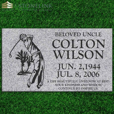 Grey granite flat headstone
