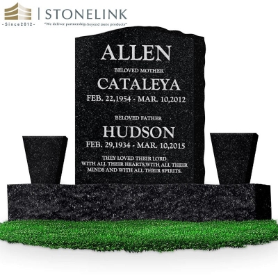 Black granite upright headstone