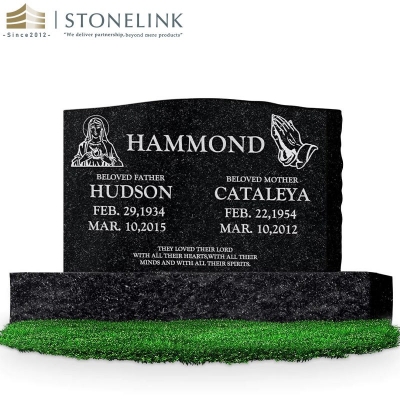 Black granite upright headstone