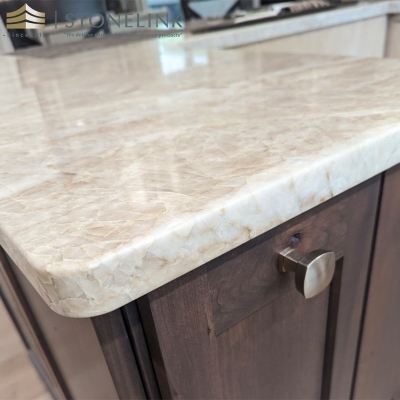 Perla Santana beige quartzite countertops