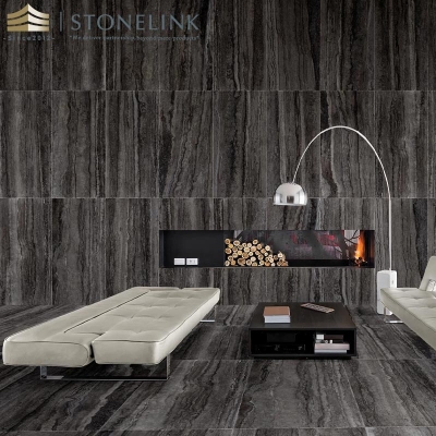 Black travertine slab