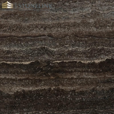 Black travertine slab