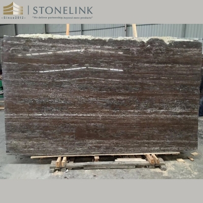Black travertine slab