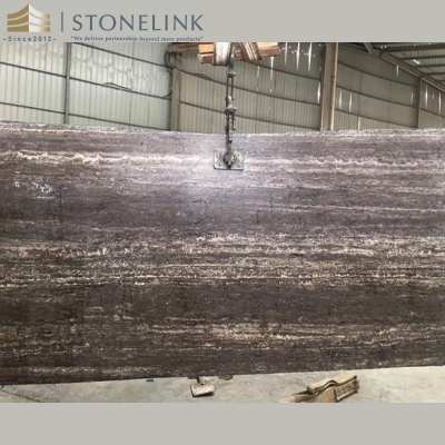 Black travertine slab