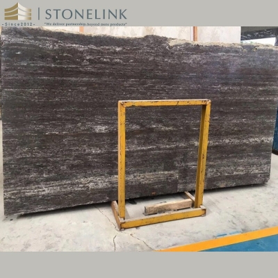 Black travertine slab
