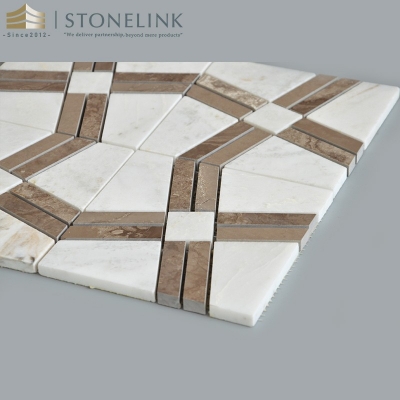 Bianco White two-tone geometric pattern marble mosaic