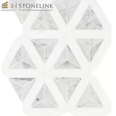 Carrara White triangular polished marble mosaic