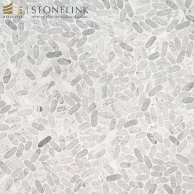 Carrara White pebble tumbled marble mosaic